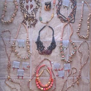 Lot of Vintage Bohemian Beaded Wood Necklaces and Earrings Earth Tones